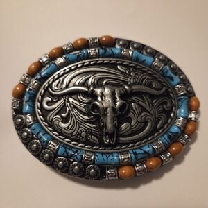 New Mens Country Western Belt Buckle Bull Cow Bead Beaded Farm